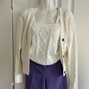 Cream Cable Knit Tank and Cardigan Set - Women's Sweater